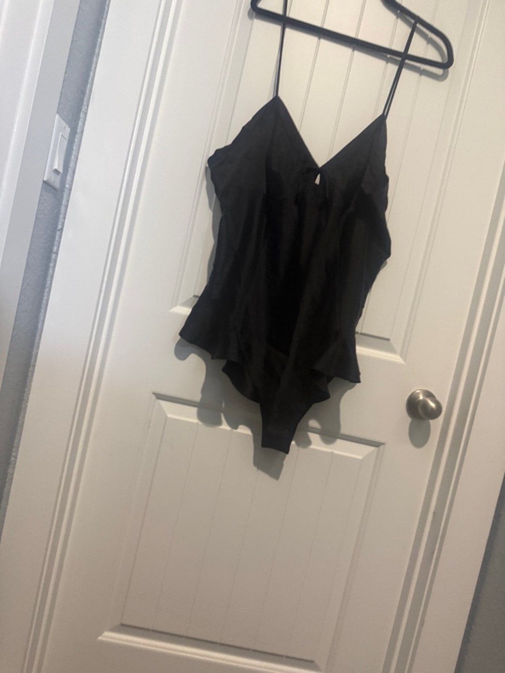 Skims Black Satin V-Neck Bodysuit